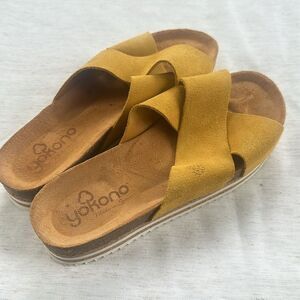 Yokono Suede Crisscross Slip on Platform Sandals 8